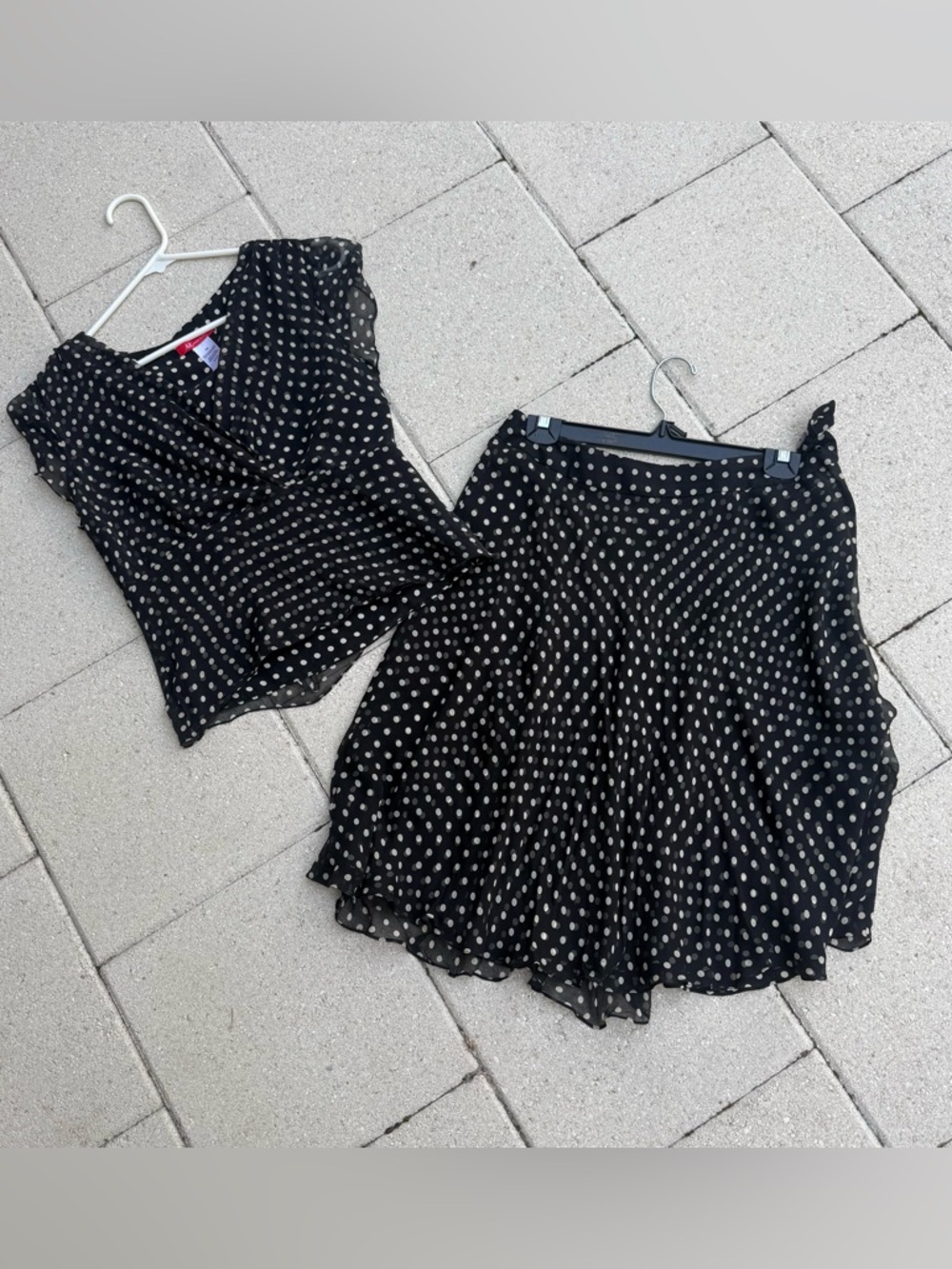 Anne Klein Black Polka Dot Circle Skirt & Blouse